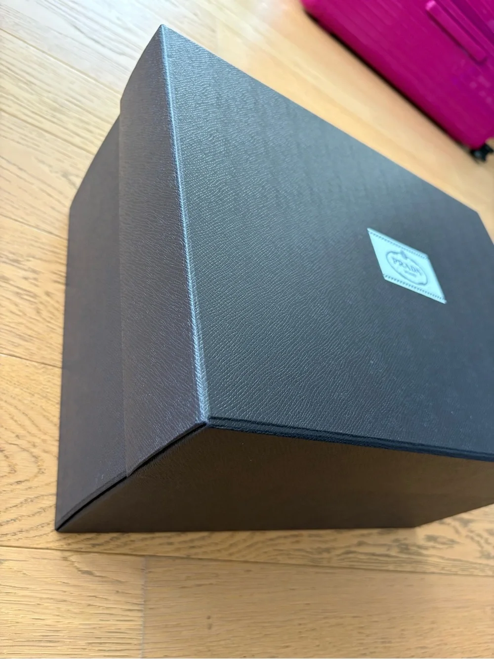 Prada Navy Blue Textured Large Gift Logo Box with Ribbon
